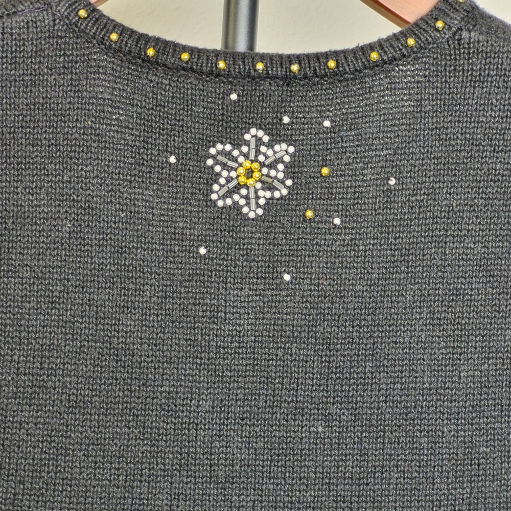 Vintage Erika Ugly Christmas Sweater Vest Poinsettia Beaded Zip Front XL Festive - Picture 6 of 8